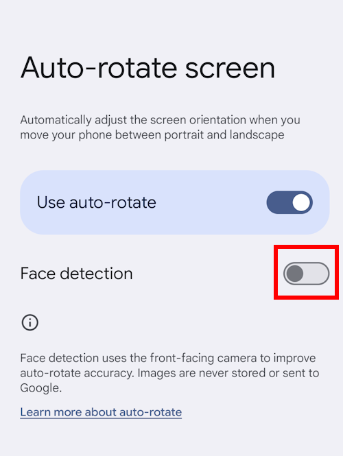 Tap the toggle switch for Enable face detection to use this feature
